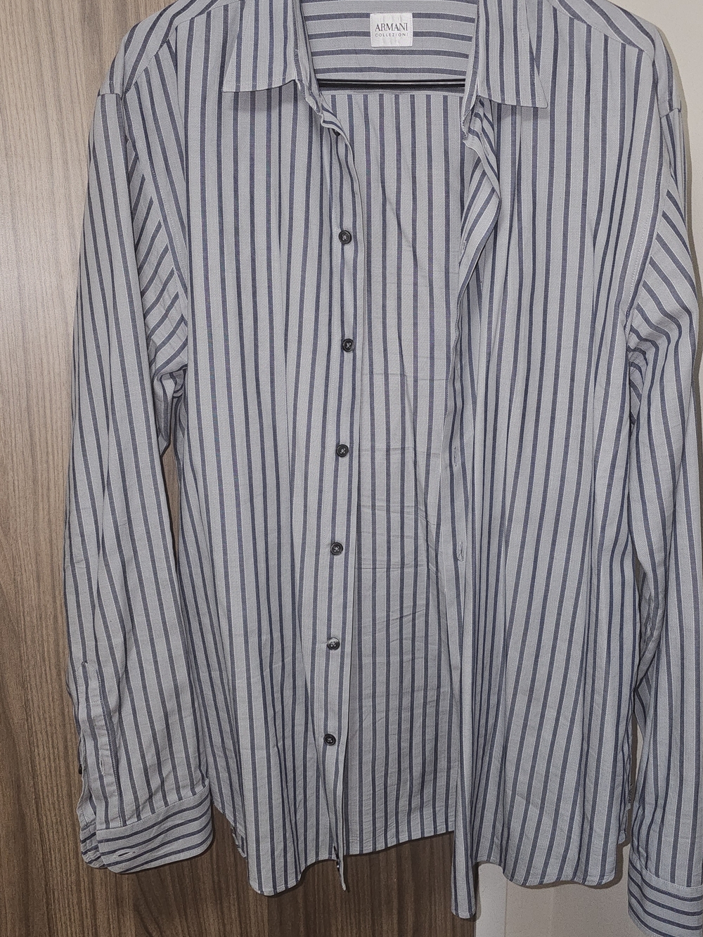Armani Collezioni Light Gray and Navy Vertical Stripe Button-Down Shirt XL